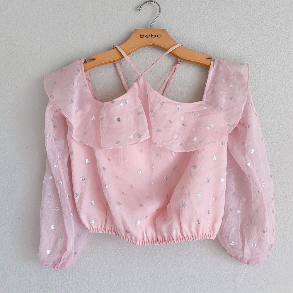 Lovers + Friends Pink Heart Ruffle Crop Top S